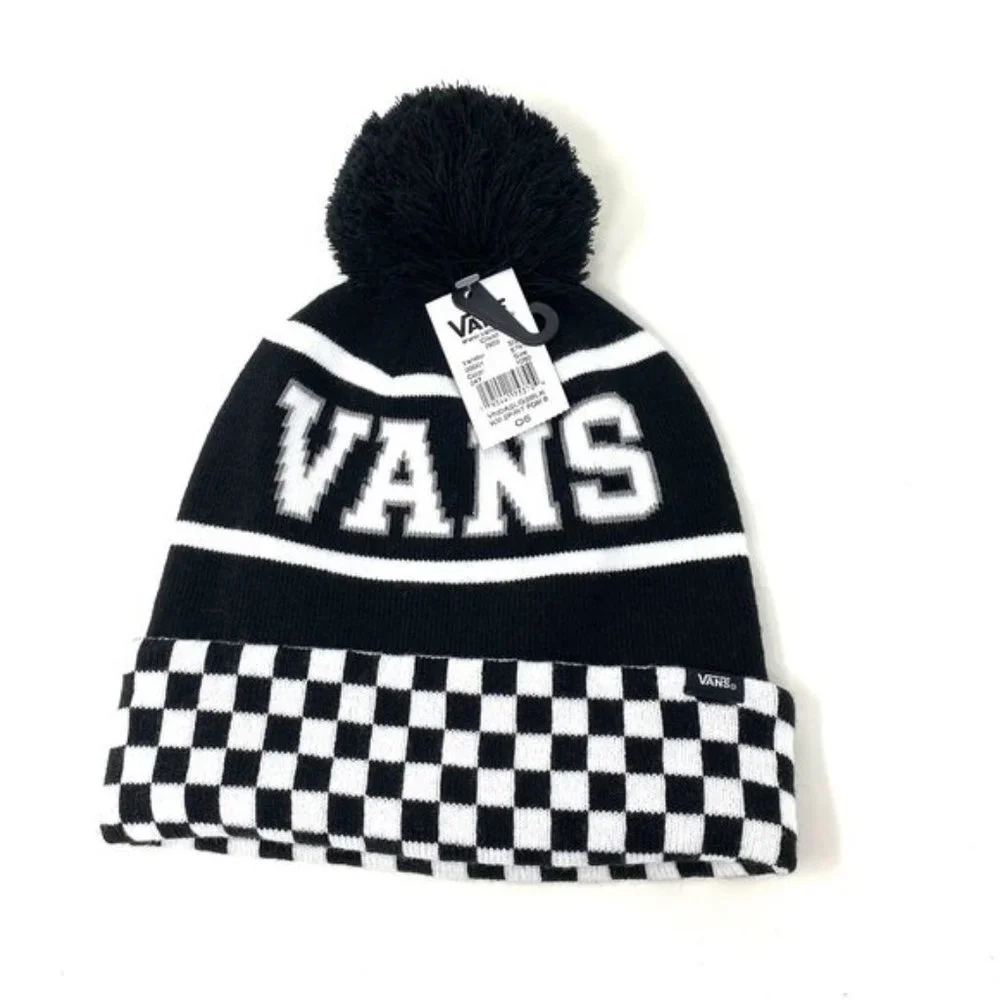 Vans WM Spirit Pom Black Checker Beanie Skateboarding Hat Women Men VN0A5LG3BLK - Picture 3 of 9